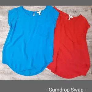 2 XS joie silk Rancher pocket tops red & blue